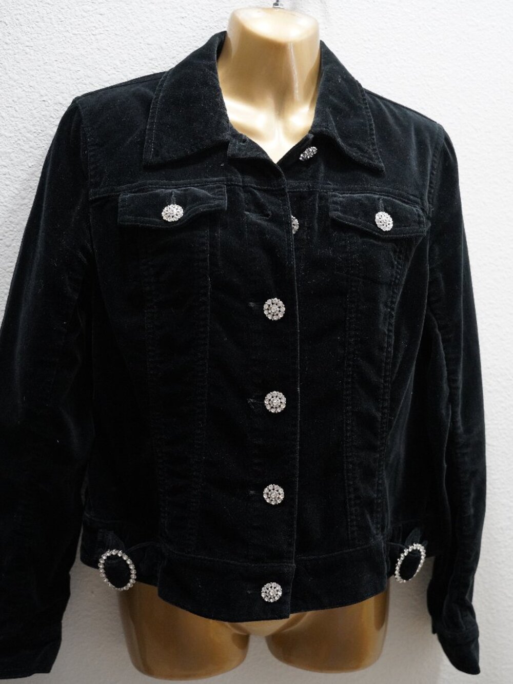 Inc international Concepts Black Velvet Jacket With Rhinestone Buttons size M